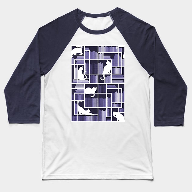 Rainbow bookshelf // monochromatic violet white shelf and library cats Baseball T-Shirt by SelmaCardoso